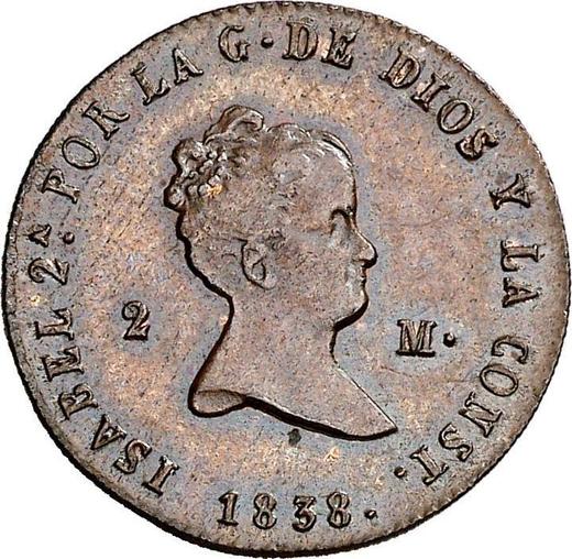 Аверс монеты - 2 мараведи 1838 года J - цена  монеты - Испания, Изабелла II