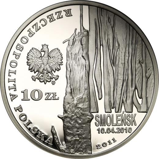 Anverso 10 eslotis 2011 MW "En memoria de las víctimas de la catástrofe aérea de Smolensk" - valor de la moneda de plata - Polonia, República moderna