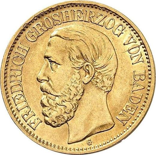 Аверс монеты - 10 марок 1877 года G "Баден" - цена золотой монеты - Германия, Германская Империя