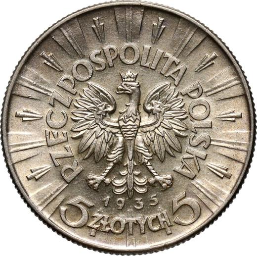 Аверс монеты - 5 злотых 1935 года "Юзеф Пилсудский" - цена серебряной монеты - Польша, II Республика
