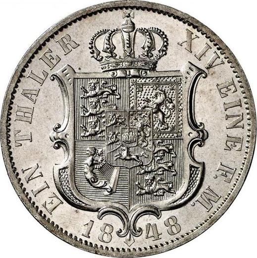 Reverso Tálero 1848 B "Tipo 1848-1851" - valor de la moneda de plata - Hannover, Ernesto Augusto 