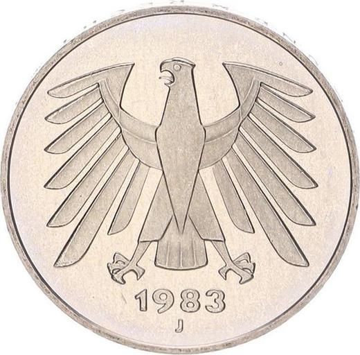 Реверс монеты - 5 марок 1983 года J - цена  монеты - Германия, ФРГ
