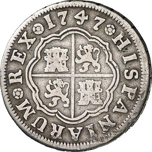 Реверс монеты - 1 реал 1747 года M AJ - цена серебряной монеты - Испания, Фердинанд VI