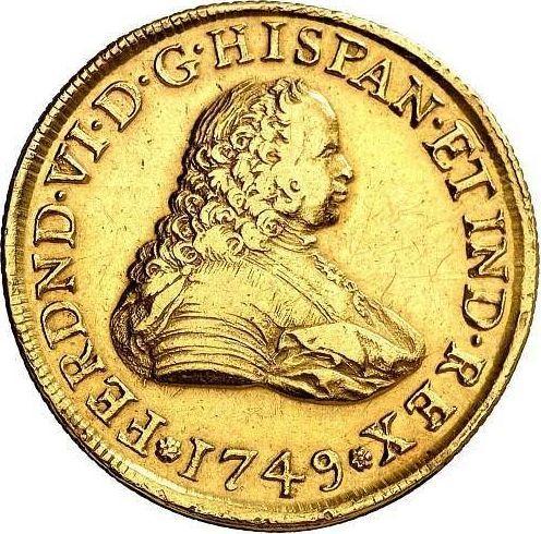 Anverso 8 escudos 1749 Mo MF - valor de la moneda de oro - México, Fernando VI
