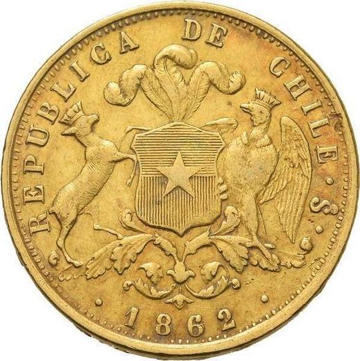 Реверс монеты - 10 песо 1862 года So - цена  монеты - Чили, Республика