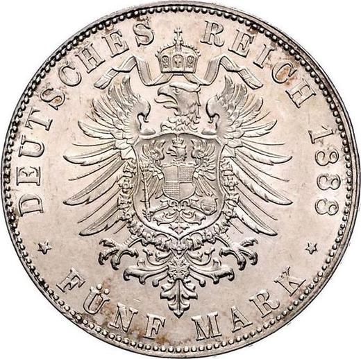 Reverso 5 marcos 1888 J "Hamburg" - valor de la moneda de plata - Alemania, Imperio alemán