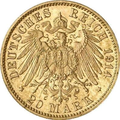 Rewers monety - Próba 20 marek 1914 D "Bawaria" - cena złotej monety - Niemcy, Cesarstwo Niemieckie