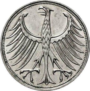 Rewers monety - 5 marek 1958 J Rant "EINIGKEIT UND RECHT UND FREIHEIT" - cena srebrnej monety - Niemcy, RFN