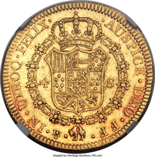 Реверс монеты - 4 эскудо 1778 года Mo FF - цена золотой монеты - Мексика, Карл III