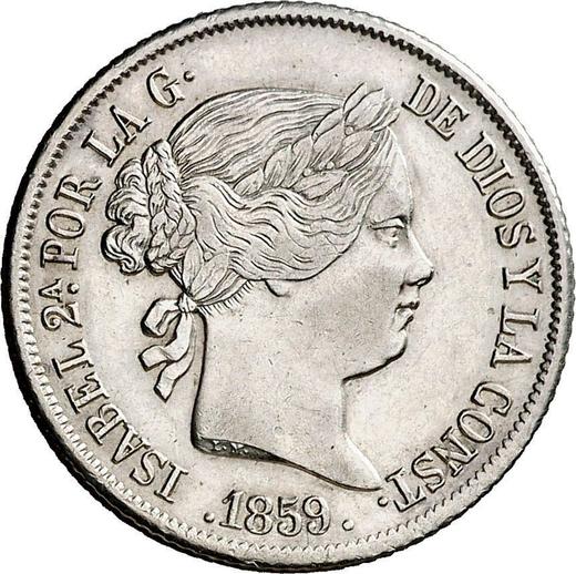 Аверс монеты - 4 реала 1859 года Шестиконечные звёзды - цена серебряной монеты - Испания, Изабелла II