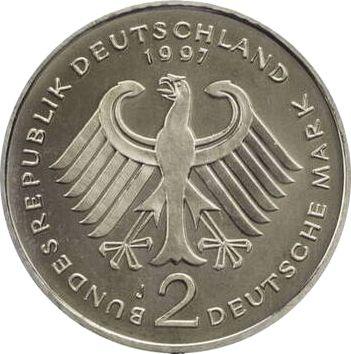 Reverse 2 Mark 1997 J "Ludwig Erhard" -  Coin Value - Germany, FRG