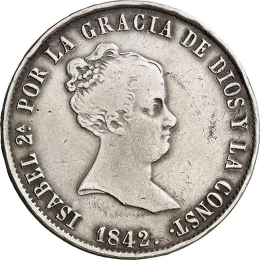 Аверс монеты - 10 реалов 1842 года S RD - цена серебряной монеты - Испания, Изабелла II
