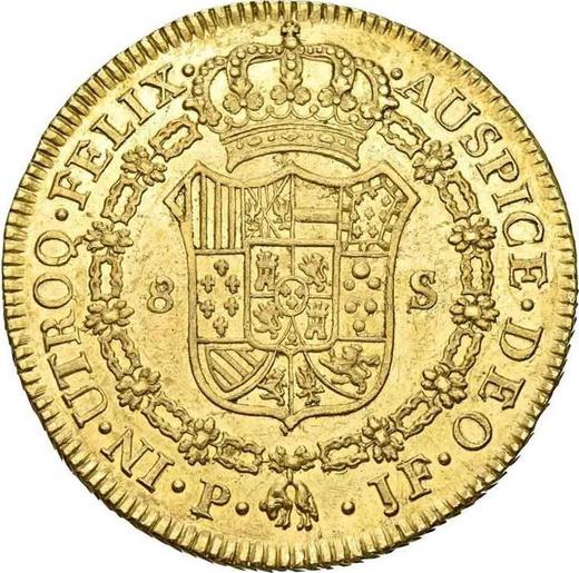 Reverso 8 escudos 1799 P JF - valor de la moneda de oro - Colombia, Carlos IV