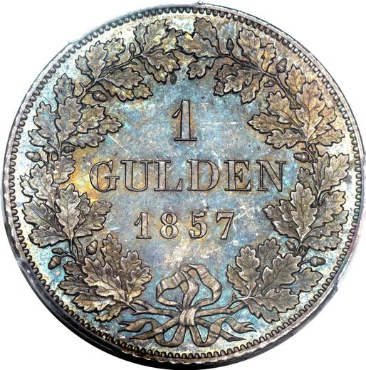 Реверс монеты - 1 гульден 1857 года - цена серебряной монеты - Бавария, Максимилиан II