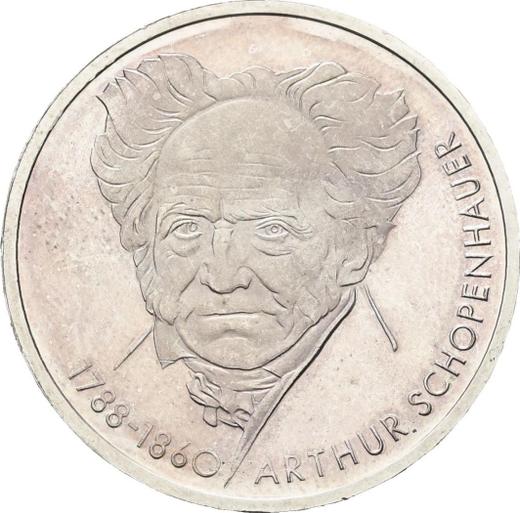 Аверс монеты - 10 марок 1988 года D "Шопенгауэр" Инкузный брак - цена серебряной монеты - Германия, ФРГ
