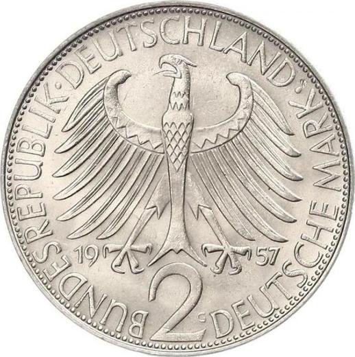 Reverso 2 marcos 1957 G "Max Planck" - valor de la moneda  - Alemania, RFA
