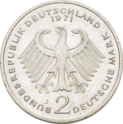Reverse 2 Mark 1971 J "Konrad Adenauer" -  Coin Value - Germany, FRG