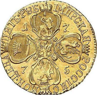 Reverso 5 rublos 1775 СПБ "Tipo San Petersburgo, sin bufanda" - valor de la moneda de oro - Rusia, Catalina II
