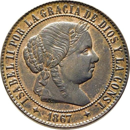 Аверс монеты - 2 1/2 сентимо эскудо 1867 года OM Четырёхконечные звезды - цена  монеты - Испания, Изабелла II