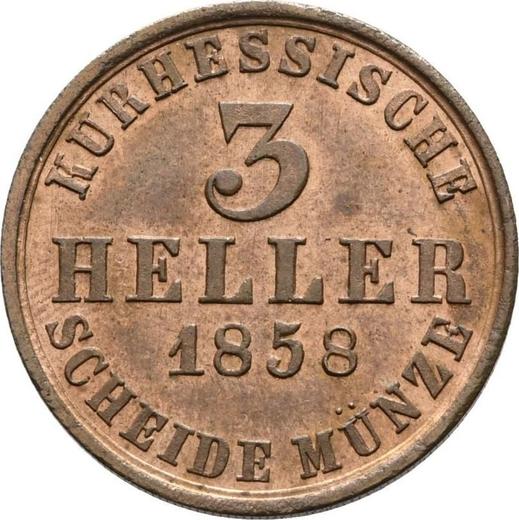 Реверс монеты - 3 геллера 1858 года - цена  монеты - Гессен-Кассель, Фридрих Вильгельм I