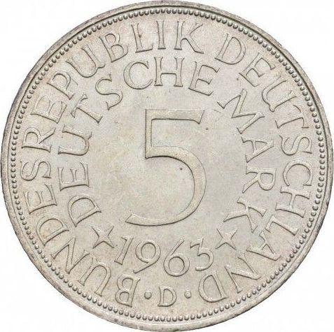 Awers monety - 5 marek 1963 D - cena srebrnej monety - Niemcy, RFN