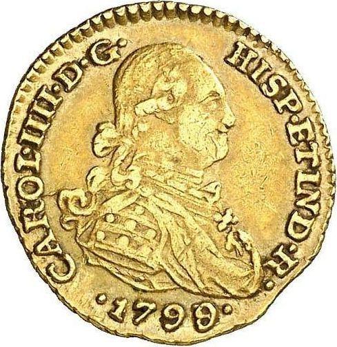 Аверс монеты - 1 эскудо 1799 года NR JJ - цена золотой монеты - Колумбия, Карл IV
