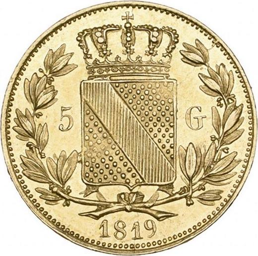 Реверс монеты - 5 гульденов 1819 года - цена золотой монеты - Баден, Людвиг I