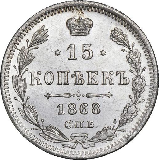 Reverso 15 kopeks 1868 СПБ HI "Plata ley 500 (billón)" - valor de la moneda de plata - Rusia, Alejandro II