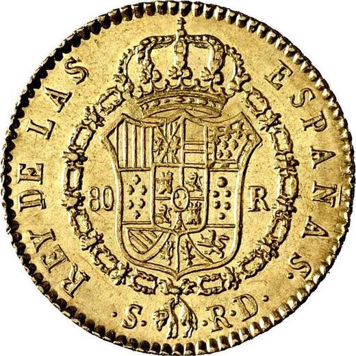 Реверс монеты - 80 реалов 1823 года S RD - цена золотой монеты - Испания, Фердинанд VII