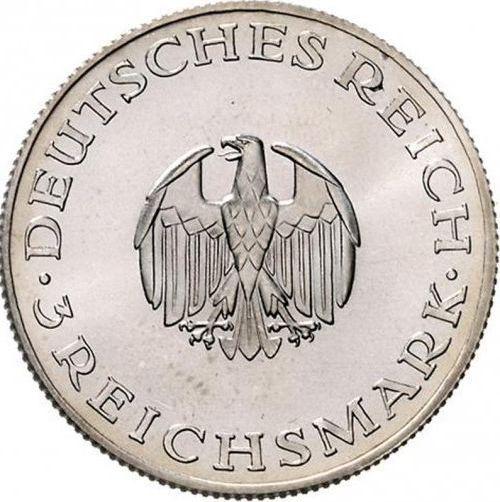 Аверс монеты - 3 рейхсмарки 1929 года A "Лессинг" - цена серебряной монеты - Германия, Bеймарская республика
