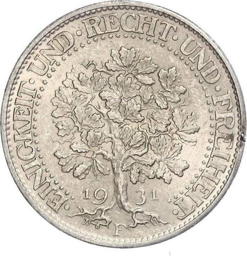 Reverso 5 Reichsmarks 1931 F "Roble" - valor de la moneda de plata - Alemania, República de Weimar