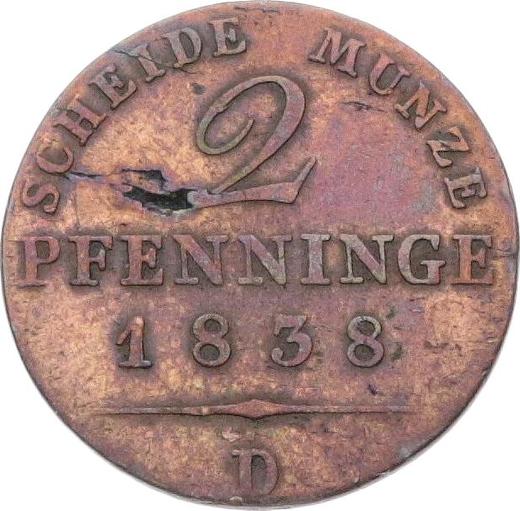 Reverso 2 Pfennige 1838 D - valor de la moneda  - Prusia, Federico Guillermo III