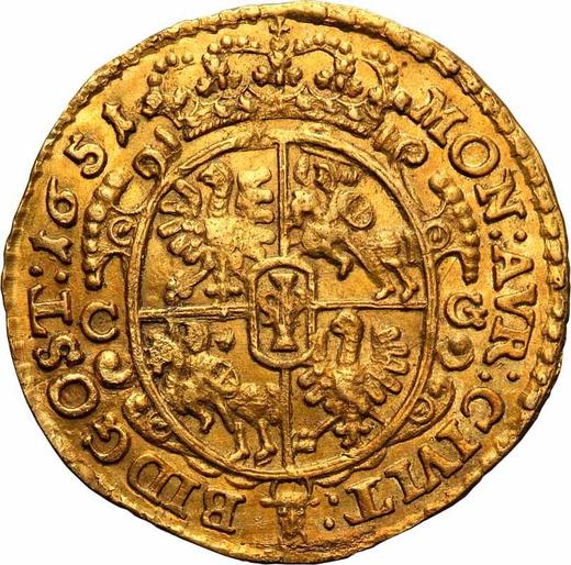 Rewers monety - Dukat 1651 CG "Popiersie w wieńcu" - cena złotej monety - Polska, Jan II Kazimierz