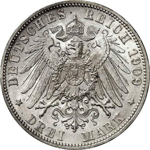 Reverse 3 Mark 1909 F "Wurtenberg" - Silver Coin Value - Germany, German Empire