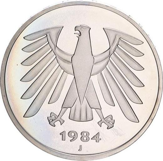 Reverso 5 marcos 1984 J - valor de la moneda  - Alemania, RFA