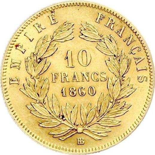 Reverso 10 francos 1860 BB "Tipo 1855-1860" Estrasburgo - valor de la moneda de oro - Francia, Napoleón III Bonaparte
