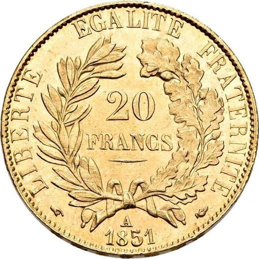Reverse 20 Francs 1851 A "Type 1849-1851" - France, Second Republic