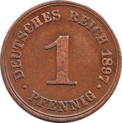 Аверс монеты - 1 пфенниг 1897 года A "Тип 1890-1916" - цена  монеты - Германия, Германская Империя