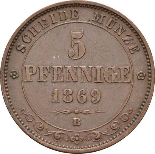 Реверс монеты - 5 пфеннигов 1869 года B - цена  монеты - Саксония, Иоганн