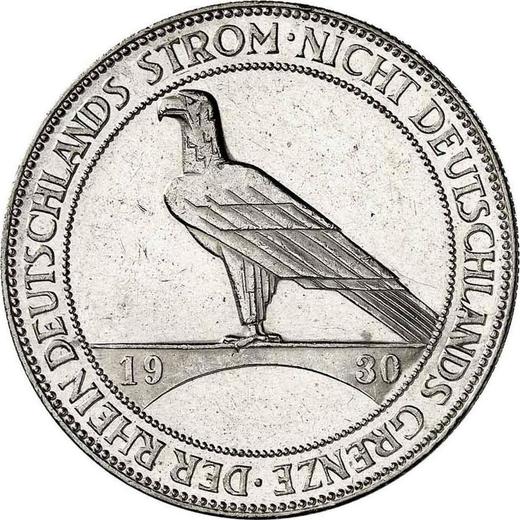 Reverso 5 Reichsmarks 1930 J "Liberación de Renania" - valor de la moneda de plata - Alemania, República de Weimar