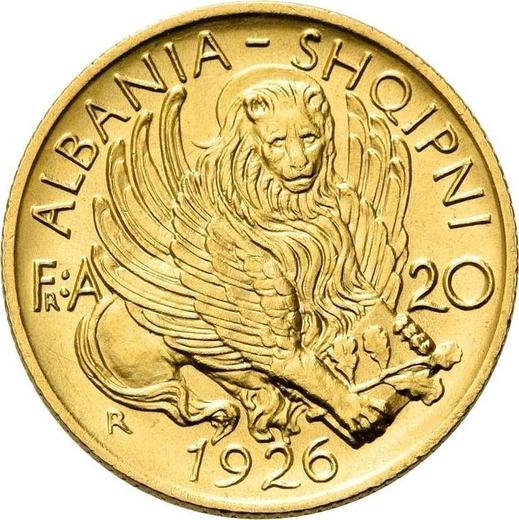 Реверс монеты - 20 франга ари 1926 года R "Скандербег" - цена золотой монеты - Албания, Ахмет Зогу