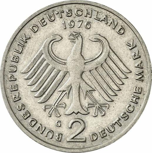 Rewers monety - 2 marki 1976 G "Theodor Heuss" - cena  monety - Niemcy, RFN