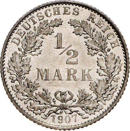 Anverso Medio marco 1907 E "Tipo 1905-1919" - valor de la moneda de plata - Alemania, Imperio alemán