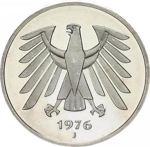 Reverso 5 marcos 1976 J - valor de la moneda  - Alemania, RFA