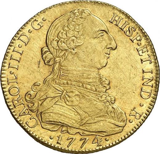 Anverso 8 escudos 1774 NR VJ - valor de la moneda de oro - Colombia, Carlos III