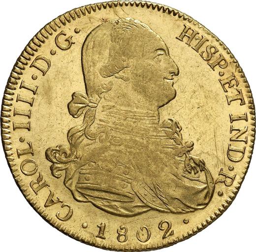 Аверс монеты - 8 эскудо 1802 года PTS PP - цена золотой монеты - Боливия, Карл IV