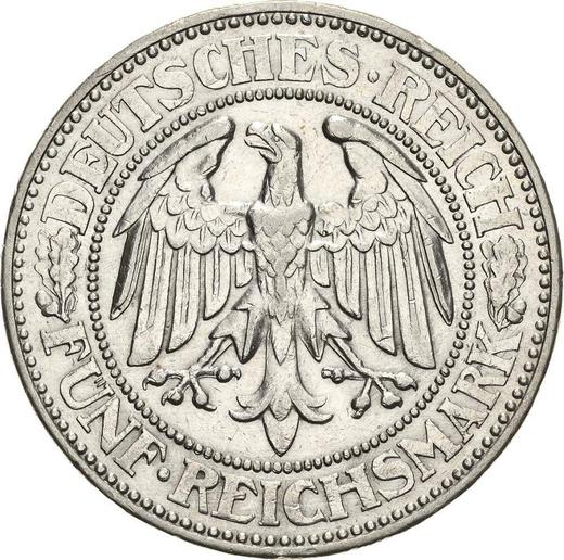 Аверс монеты - 5 рейхсмарок 1927 года G "Дуб" - цена серебряной монеты - Германия, Bеймарская республика