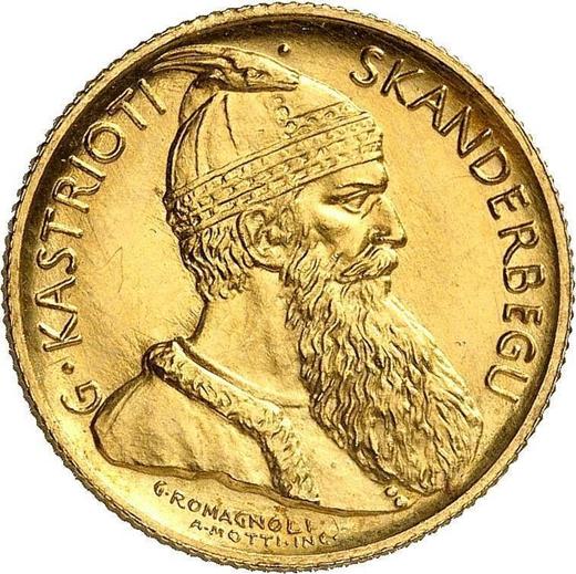 Anverso Pruebas 20 franga ari 1926 R "Skanderbeg" Inscripción PROVA - valor de la moneda de oro - Albania, Zog I