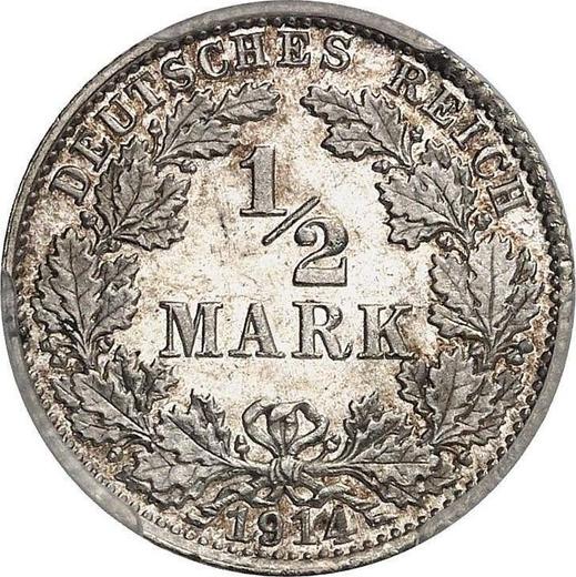 Аверс монеты - 1/2 марки 1914 года D "Тип 1905-1919" - цена серебряной монеты - Германия, Германская Империя