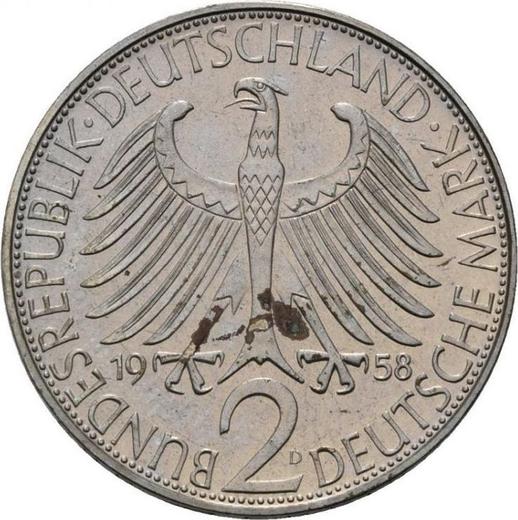 Реверс монеты - 2 марки 1958 года D "Планк" - цена  монеты - Германия, ФРГ